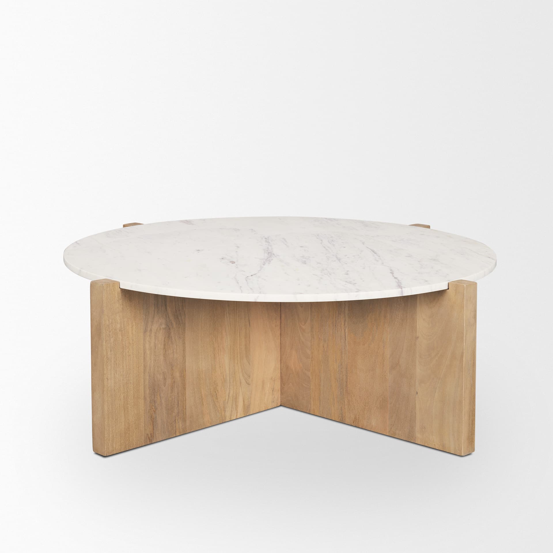 Bianca Light Brown Wood w/ Round Marble Top Coffee Table — product photograph