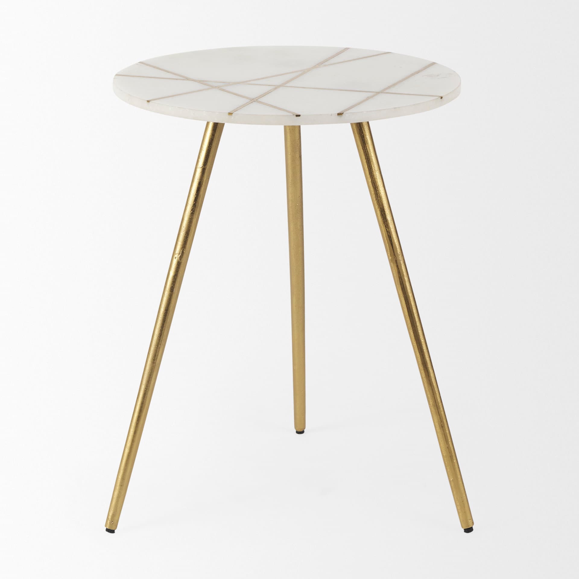 Vivienne 18.0L x 18.0W x 23.0H White Marble W/Antique Gold Metal Round Large Accent Table — product photograph