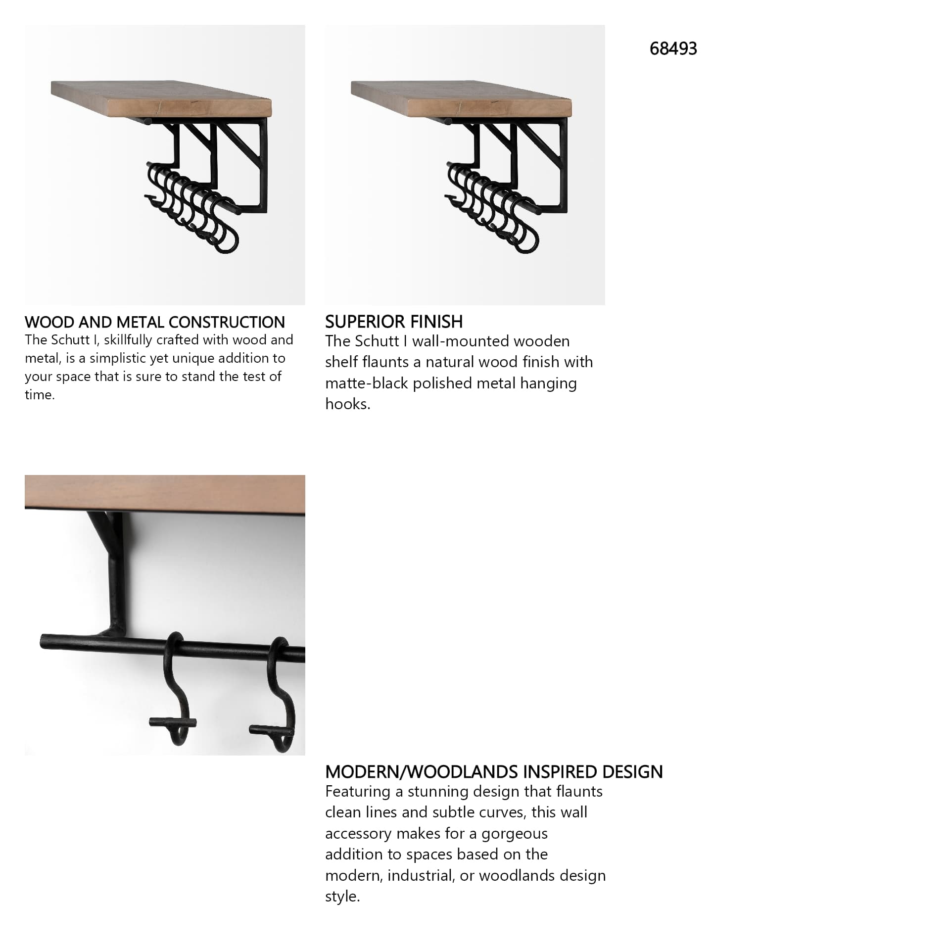 Schutt 36L Wall Mounted Wooden Shelf w/ 8 Hooks for Coats, Hats — in a styled room