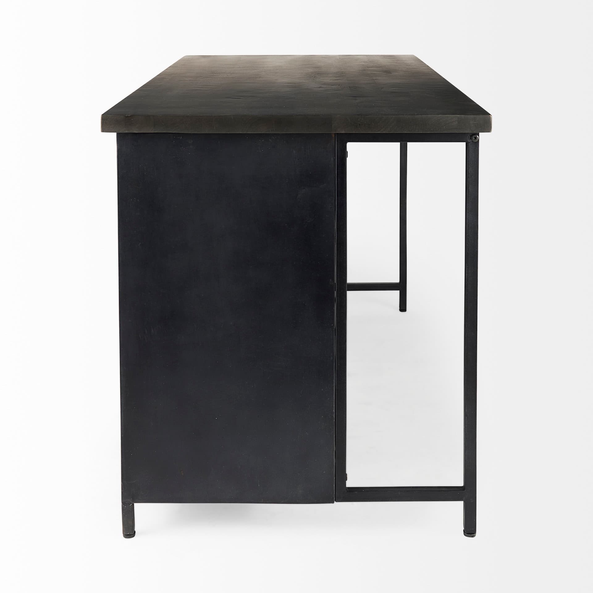 Dimitra 62.0L x 32.0W x 36.0H Dark Iron W/Glass Doors Kitchen Island — product photograph