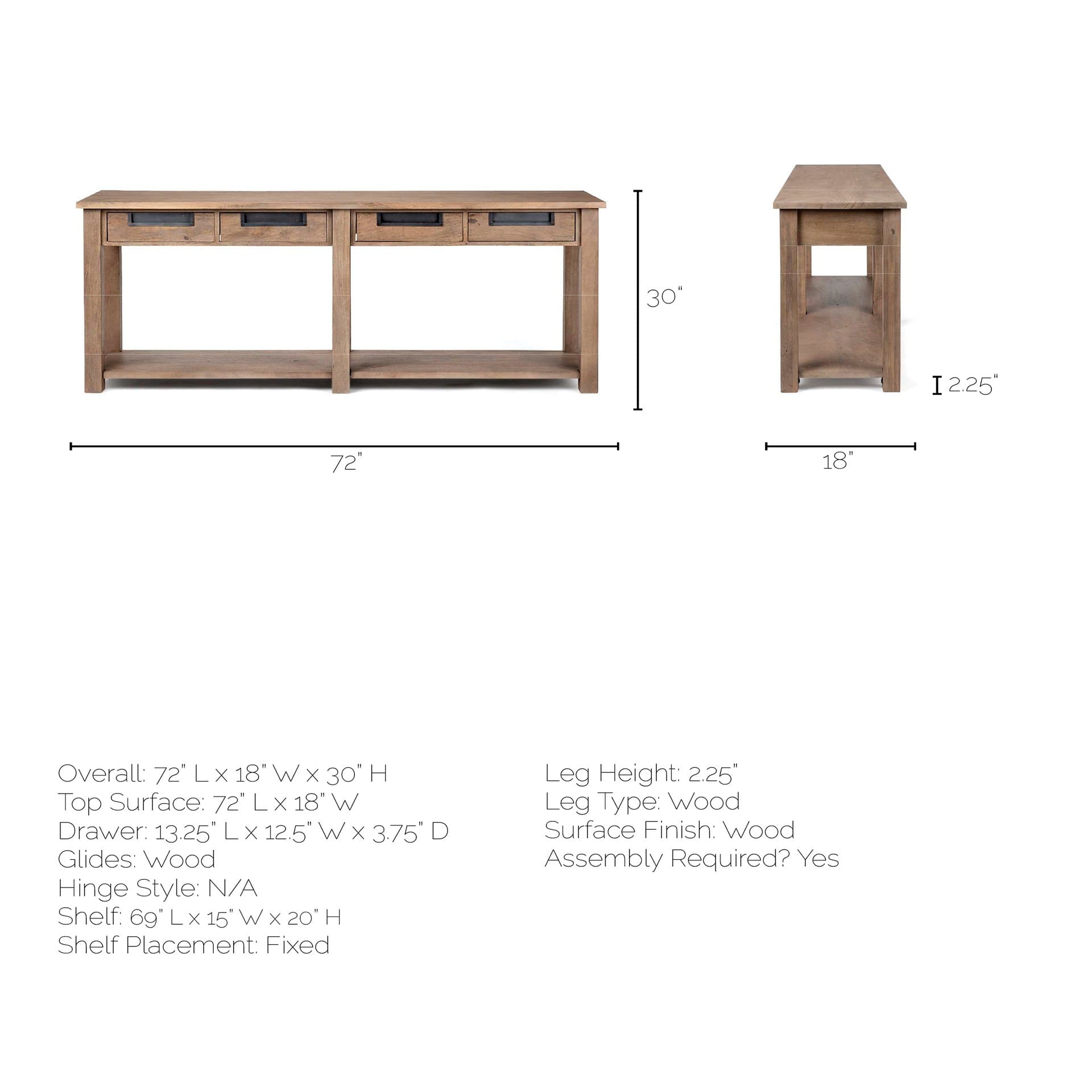 Harrelson III 72L x 18W Brown Wood 4 Drawer Console Table — product photograph