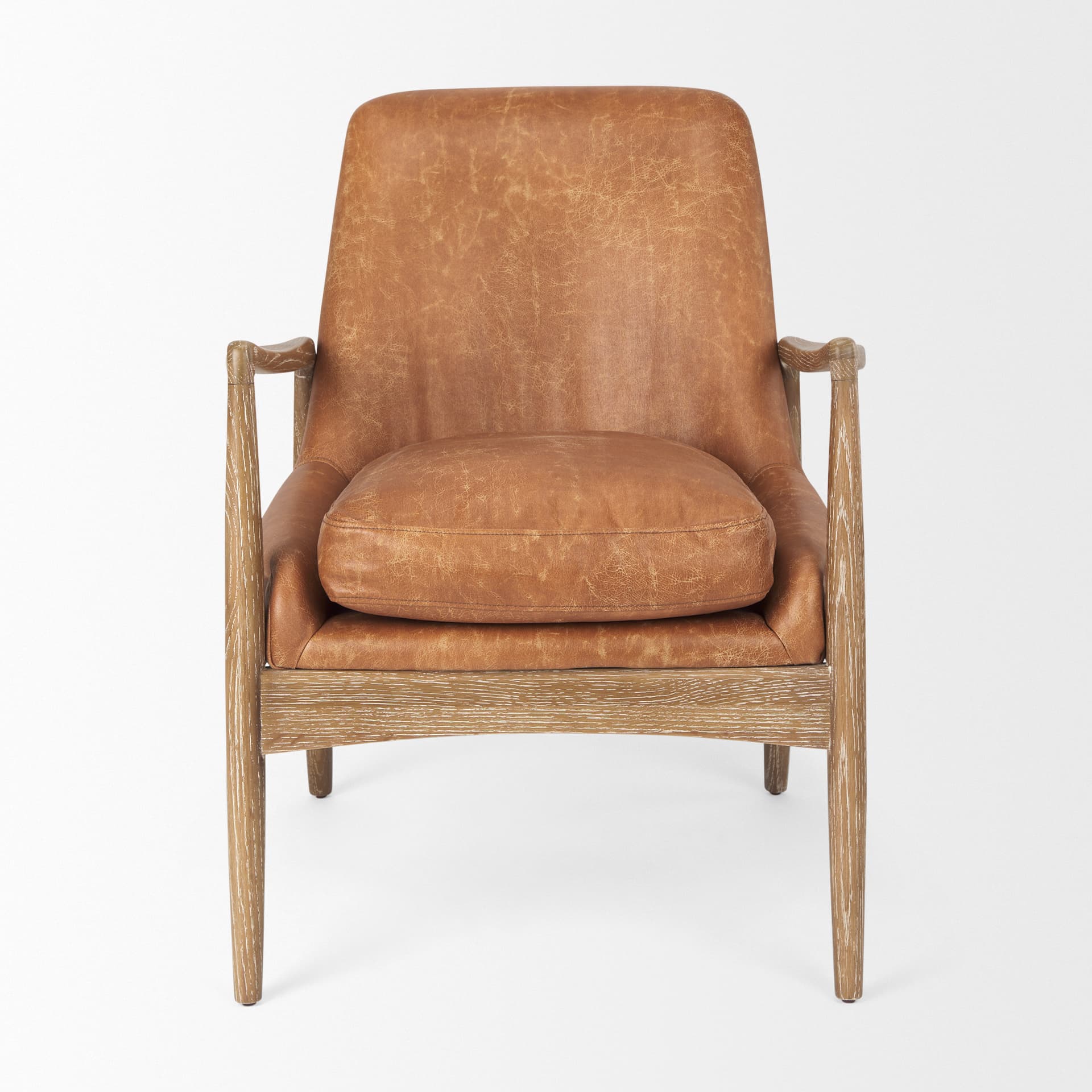 Westan Cognac Faux Leather W/Medium Brown Wood Accent Chair — product photograph