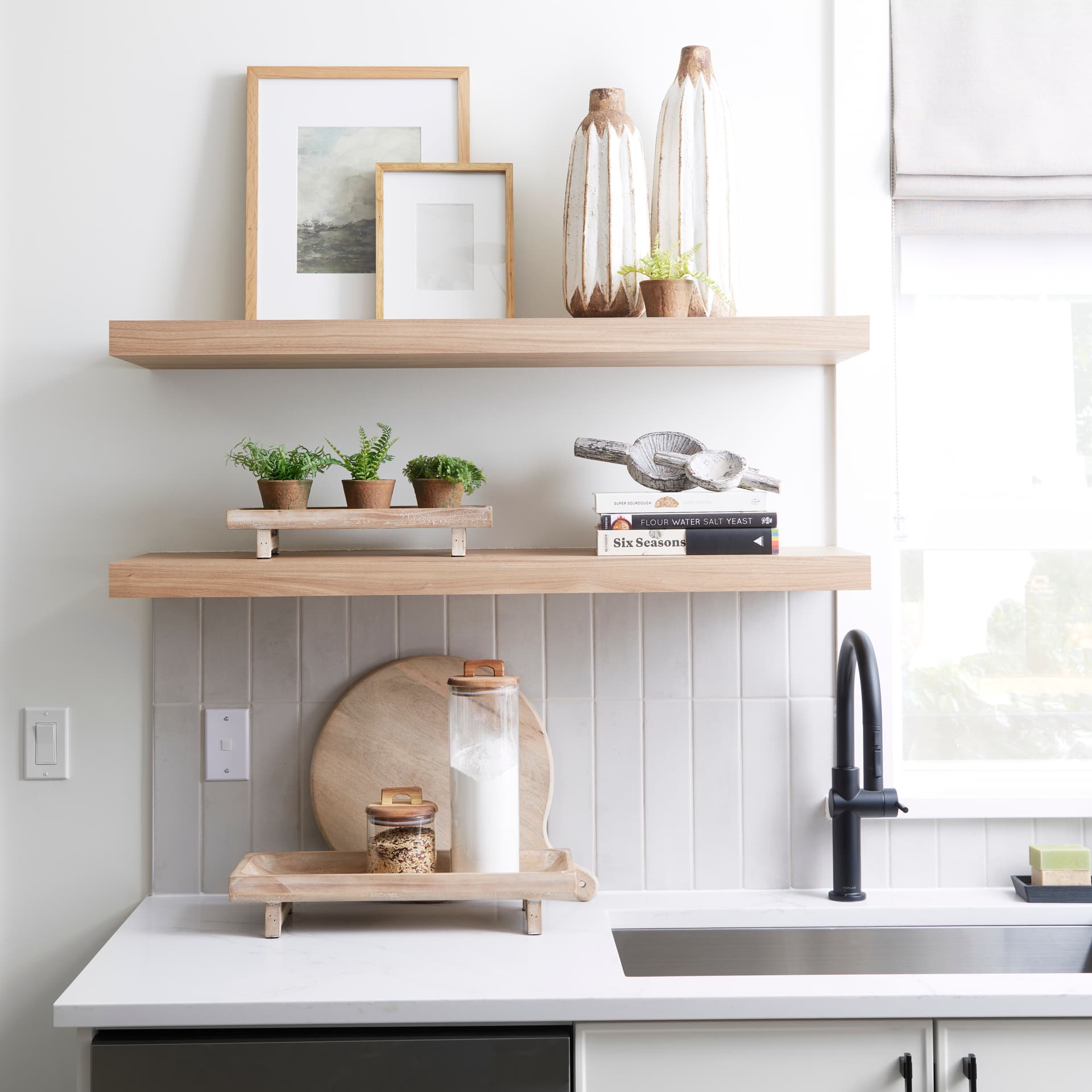 Carver Set of 2 Rectangular White Washed Wood Trays — in a styled room