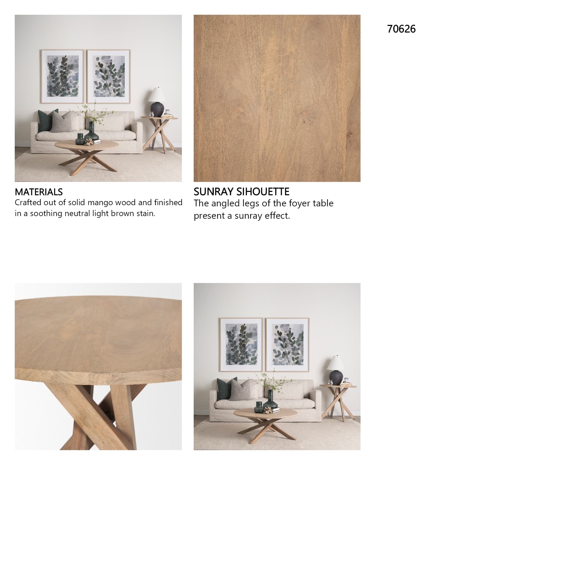 Solana Light Brown Wood Foyer Table — in a styled room