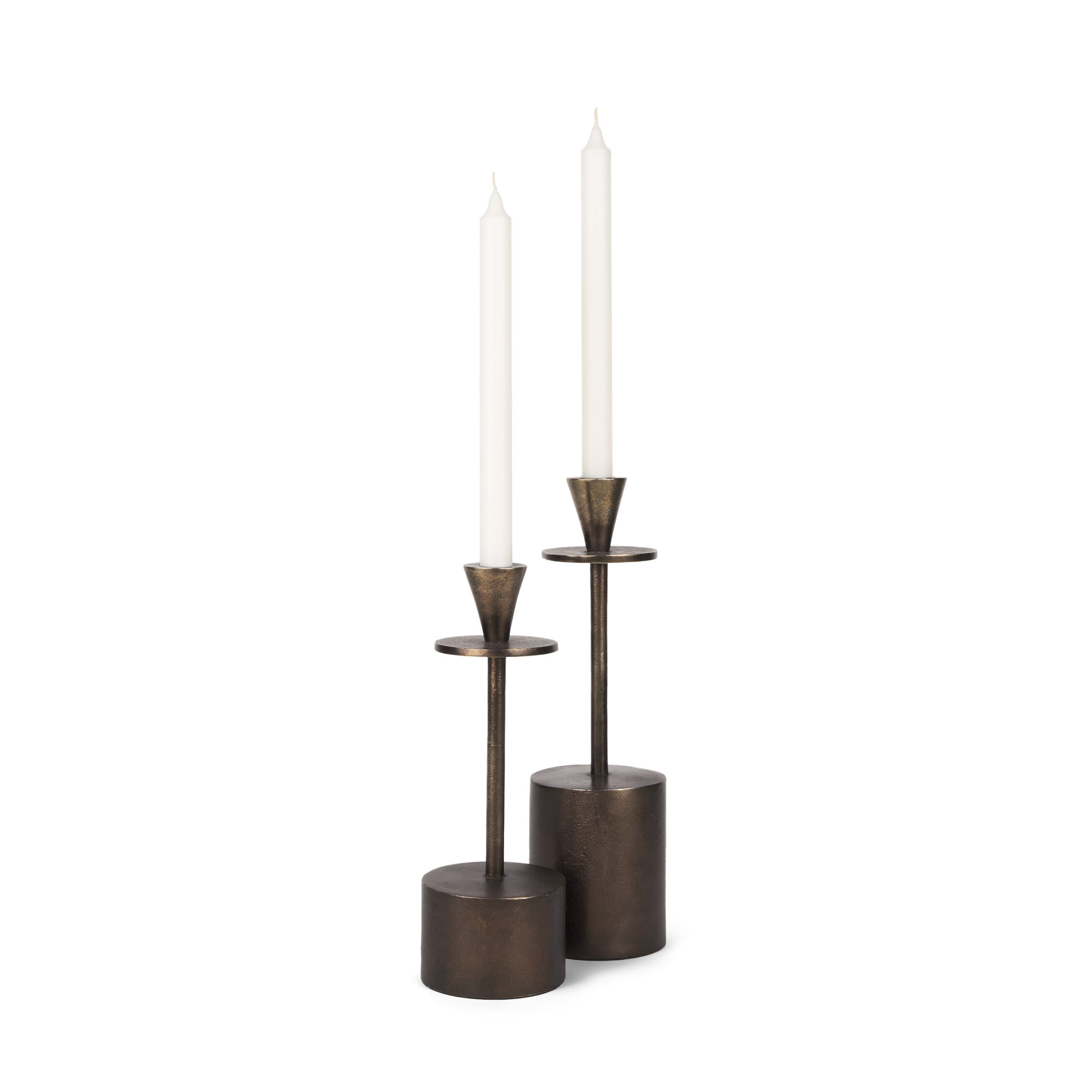 Petria Antiqued Gold Textured Metal Taper Candle Holders — product photograph