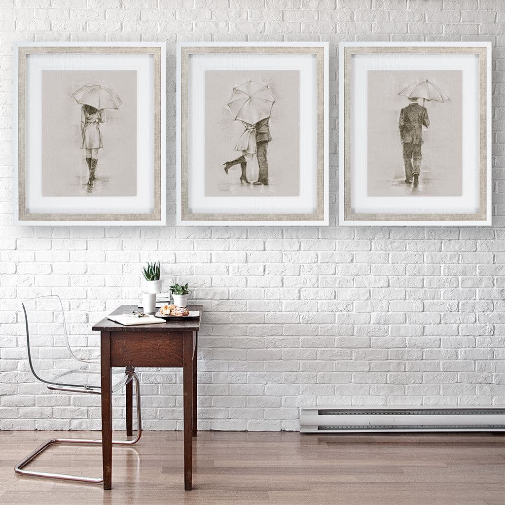 Rainy Day Rendezvous by Mercana Studio Hand Embelished Textured Framed Art Print Matted under Glass — product photograph