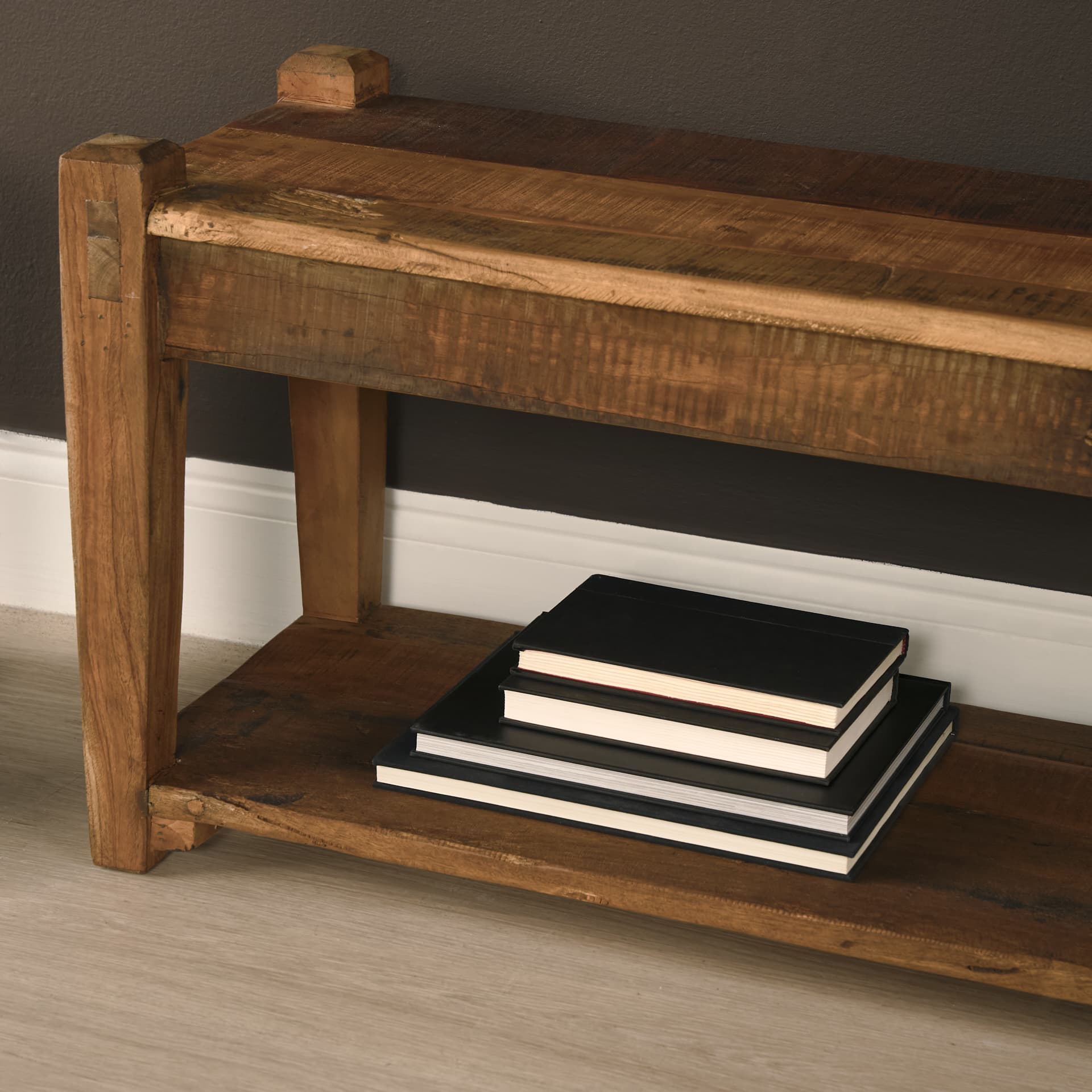 Ashwick Dark Brown Reclaimed Wood Bench — product photograph