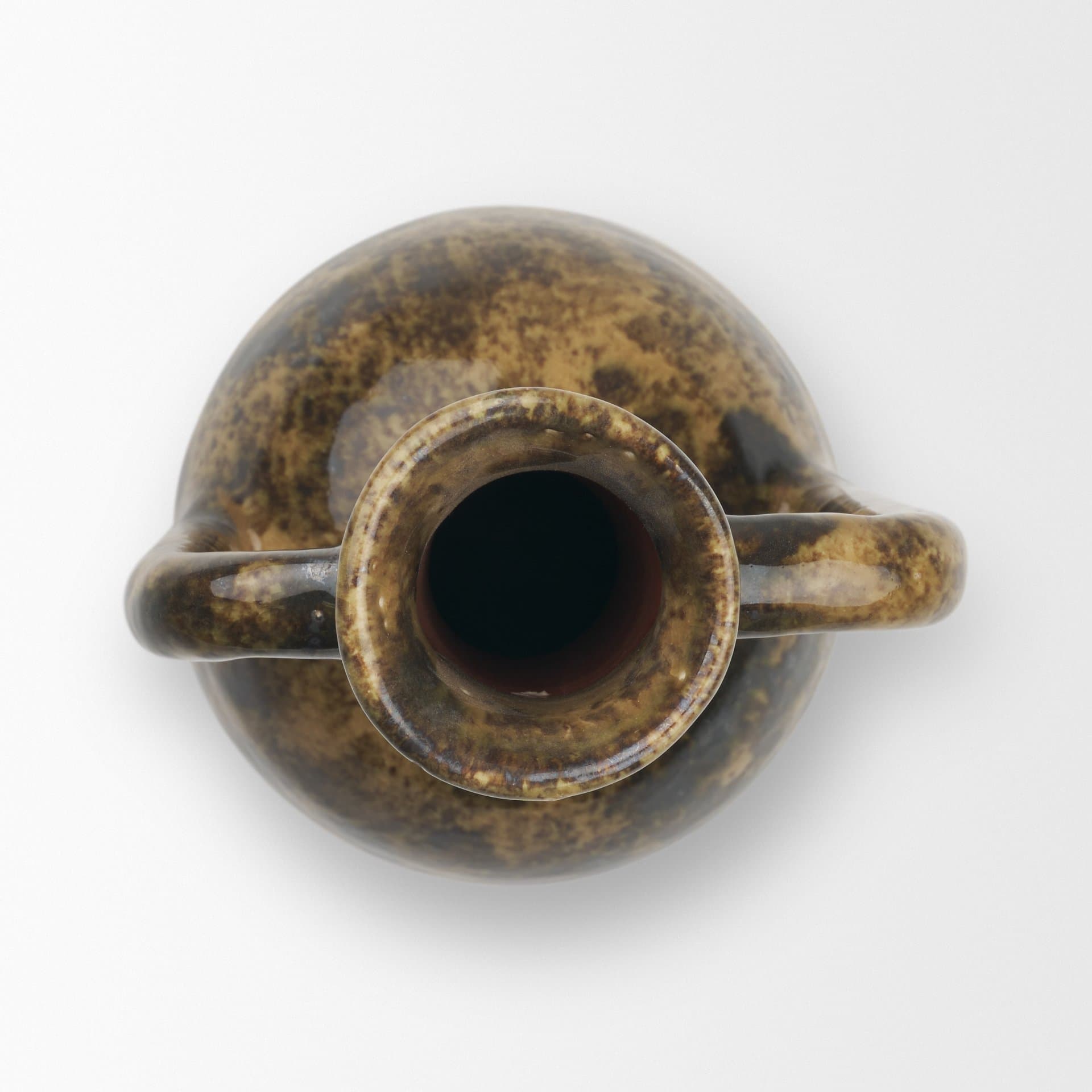 Aven Mottled Brown Glazed Ceramic Tall Neck Decorative Vase w/ Handles — product photograph