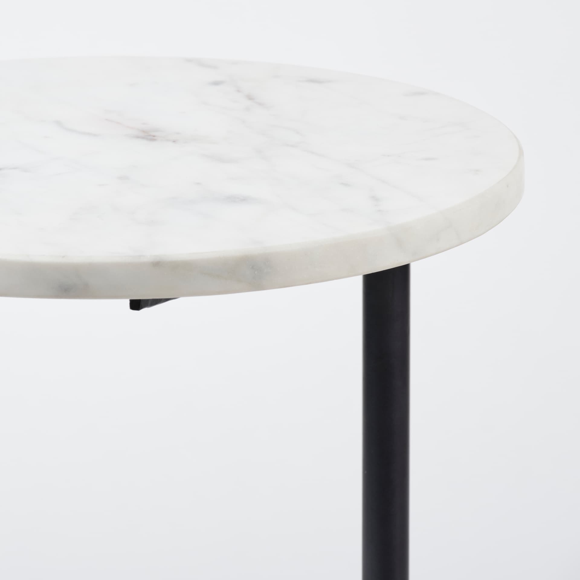 Ballatine II 15L x 15W x 27L White Marble Round Top White w/ Black Metal Base Accent Table — product photograph