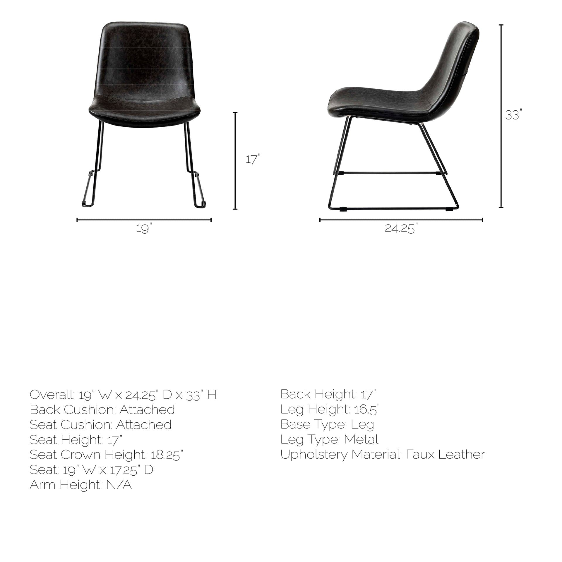 Sawyer Solid Back Dining Side Chair | Dark Brown Faux Leather w/ Iron — product photograph
