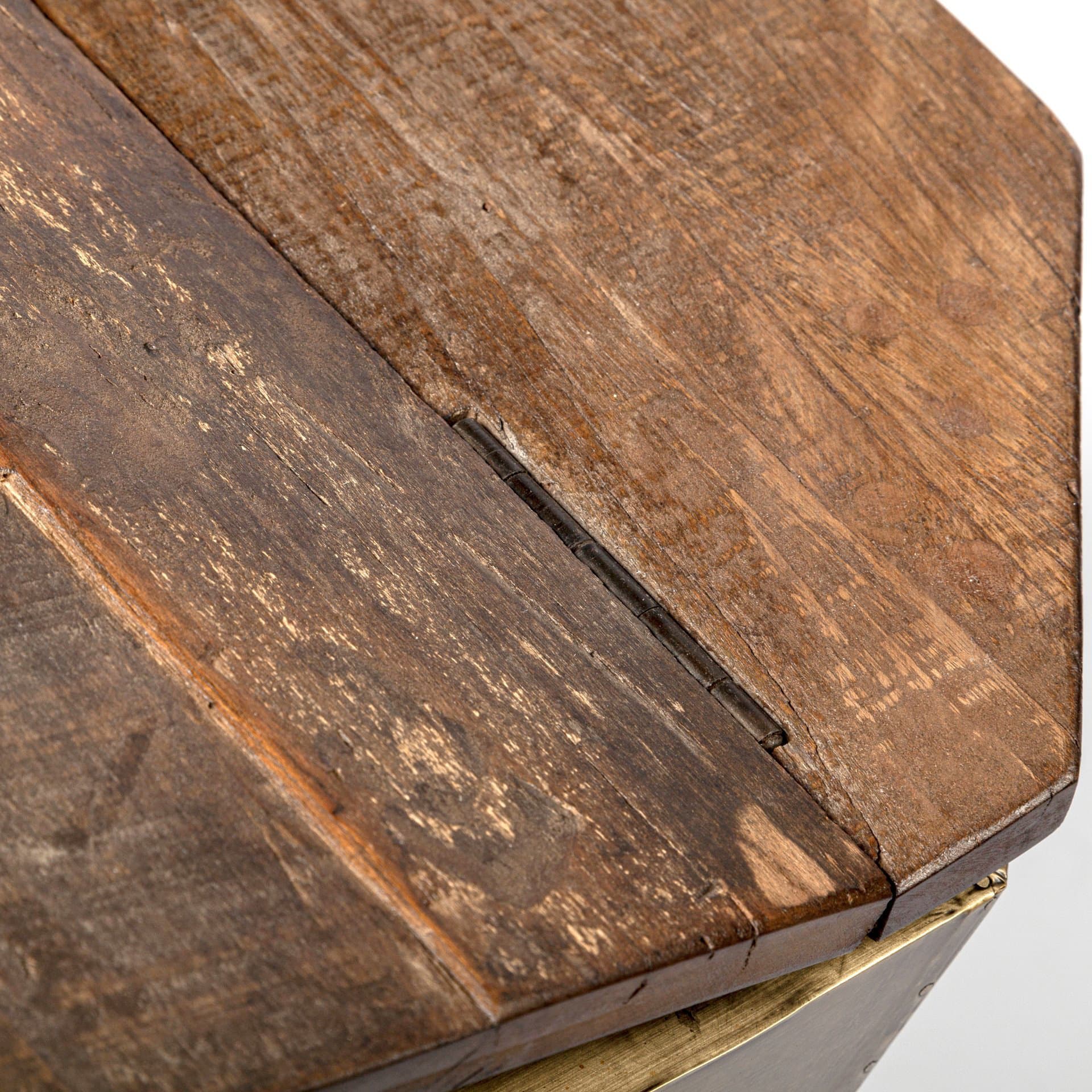 Esagono Octagonal Gold Metal-Clad Reclaimed Wood End/Side Table w/ Storage — product photograph