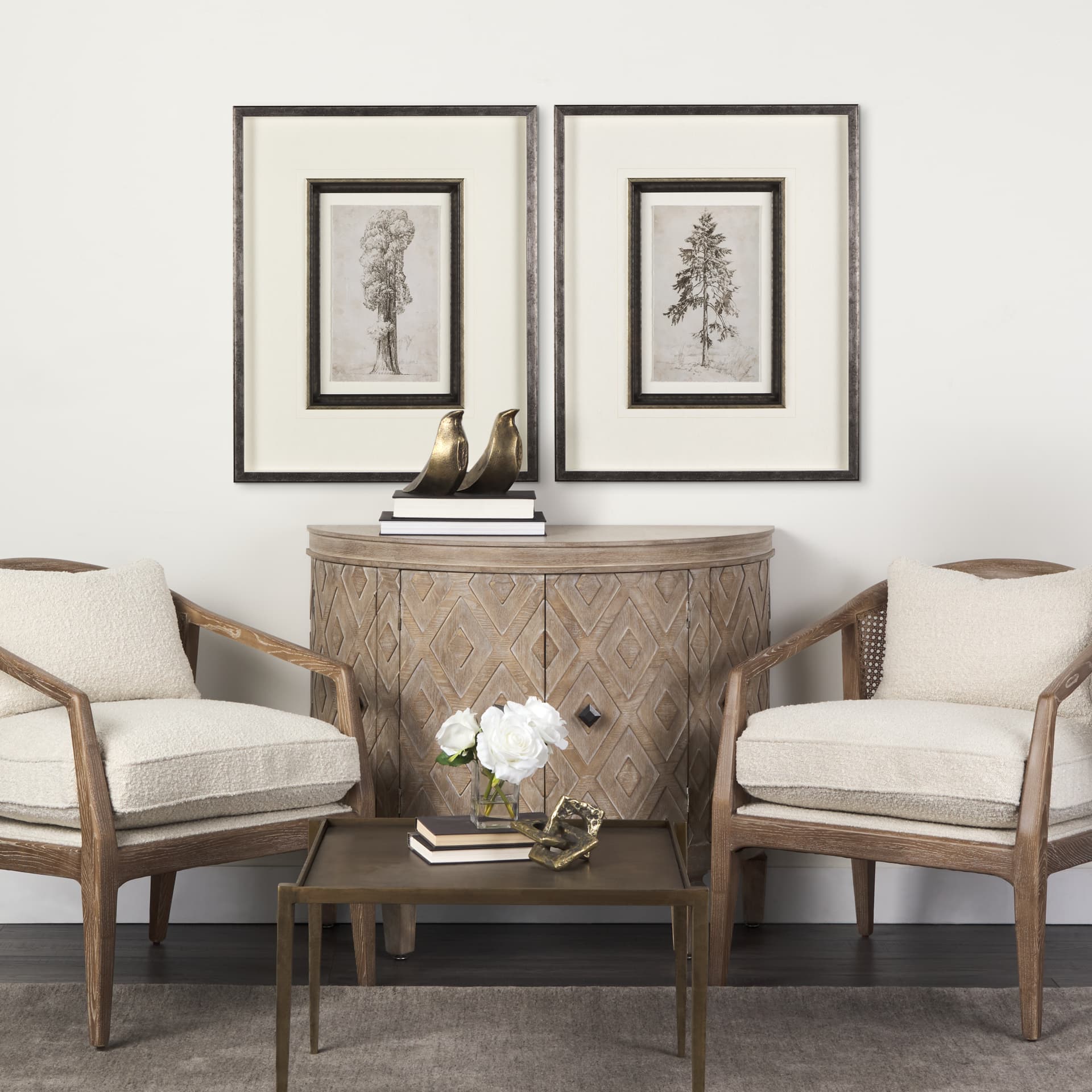 Westcoast Tree Drawing I by Mercana Studio Hand Embellished Framed Art Print Matted under Glass — in a styled room