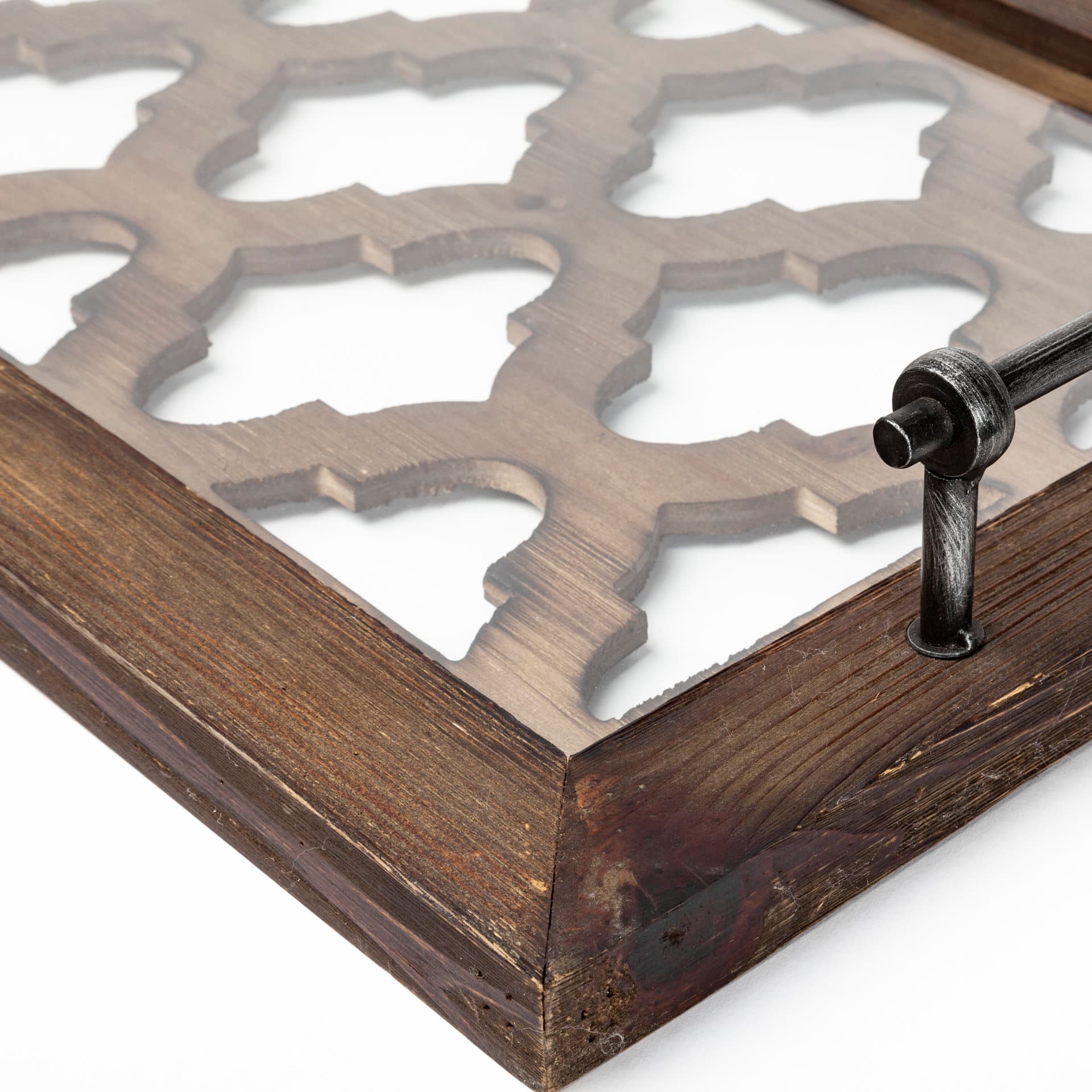 Stotonic 35L x 16W Brown Wood W Glass Top Rectangular Serving Tray — product photograph