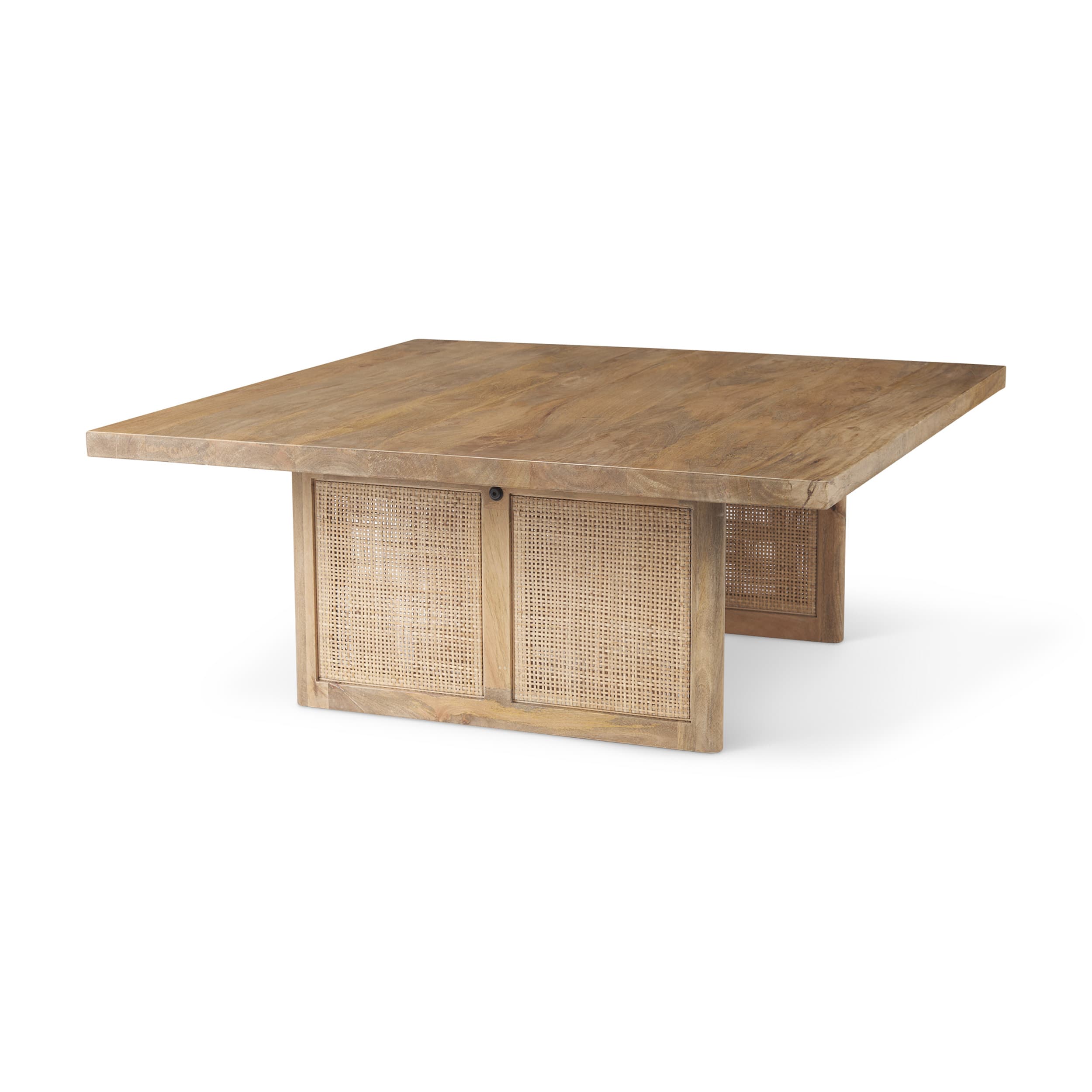 Grier 42" Square Light Brown Wood w/ Cane Coffee Table — product photograph