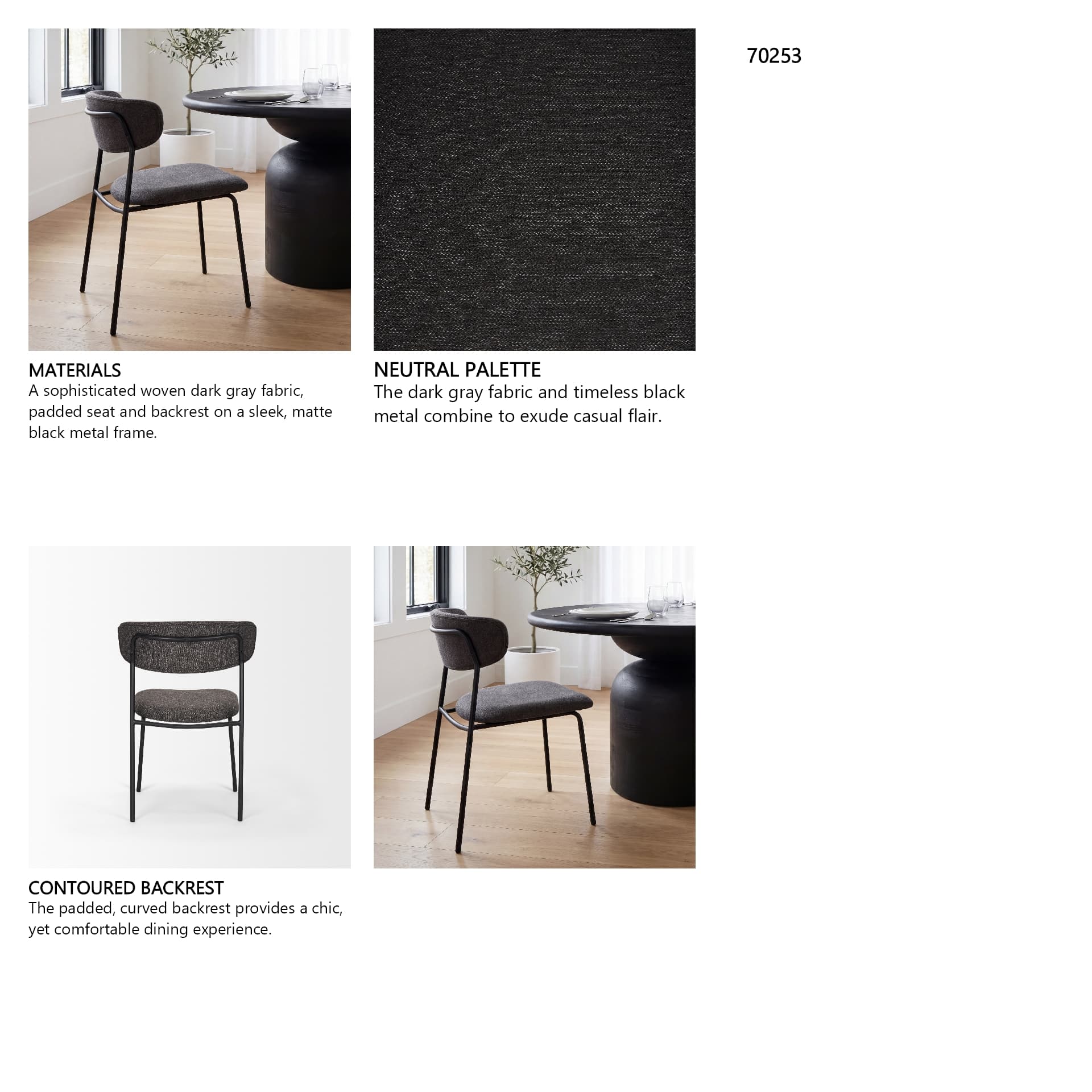 Corey Contoured Back Dining Side Chair | Gray Fabric w/ Metal — in a styled room