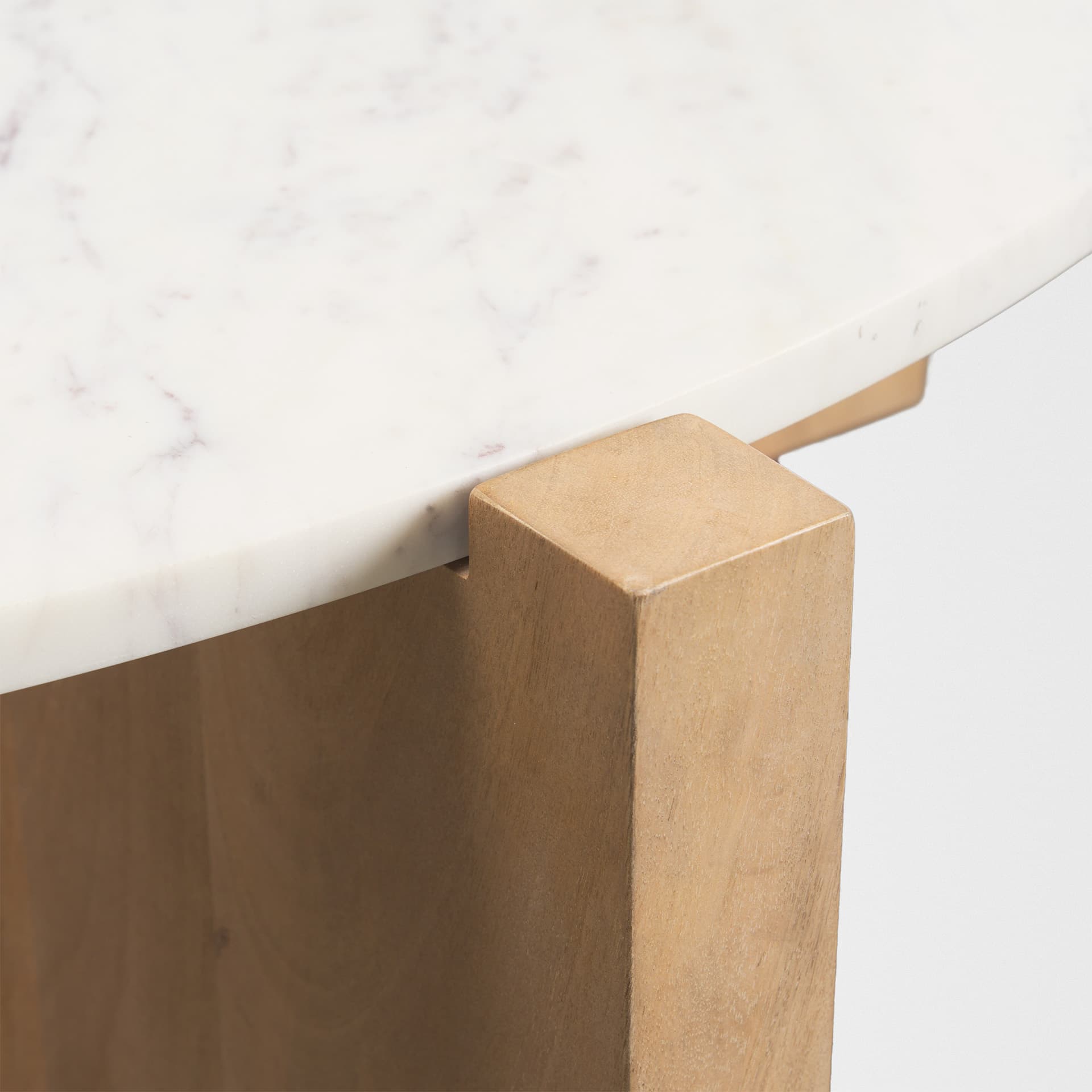 Bianca Light Brown Wood w/ Round Marble Top Coffee Table — product photograph