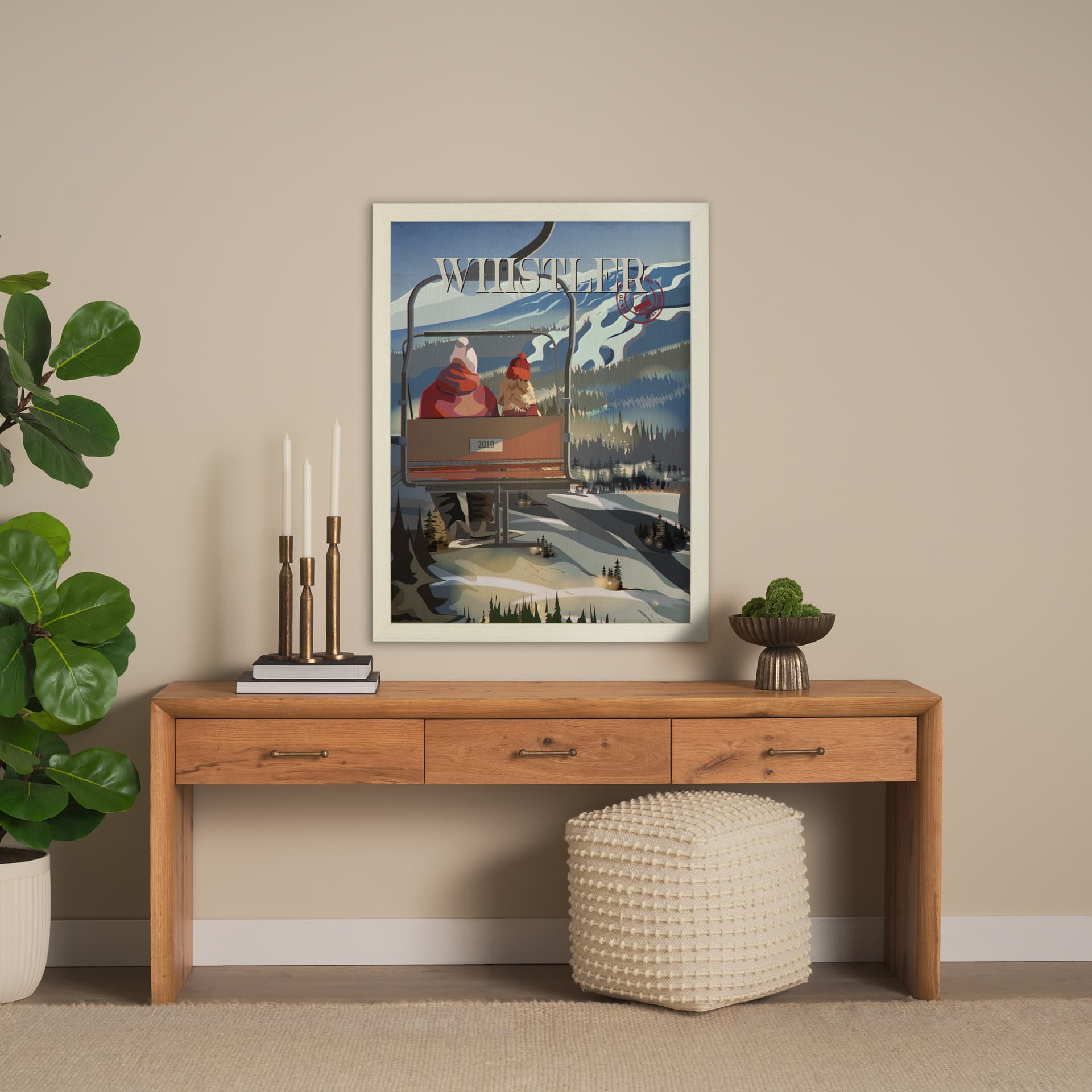Whistler Go Canada (L) by Mercana Studio a Hand Embellished Decograph Framed Art Print — in a styled room